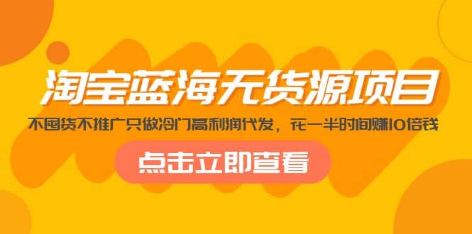 淘宝蓝海无货源项目，不囤货不推广只做冷门高利润代发-资源大全网