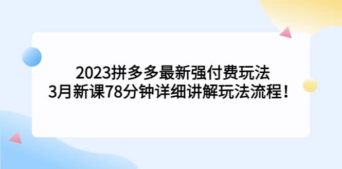 2023拼多多最新强付费玩法，3月新课78分钟详细讲解玩法流程-资源大全网