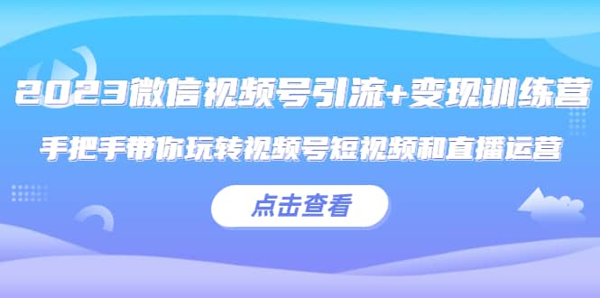 2023微信视频号引流+变现训练营：手把手带你玩转视频号短视频和直播运营-资源大全网