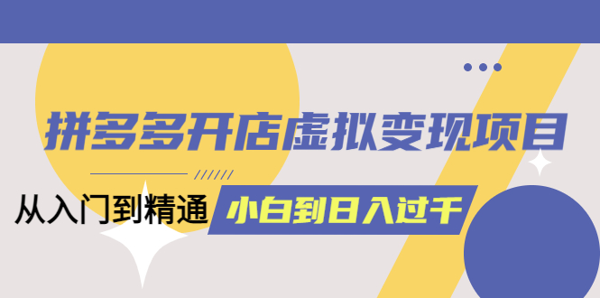 拼多多开店虚拟变现项目：入门到精通 从小白到日入1000（完整版）6月13更新-资源大全网