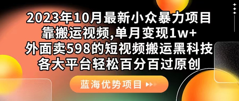 外面卖598的10月最新短视频搬运黑科技，各大平台百分百过原创 靠搬运月入1w-资源大全网