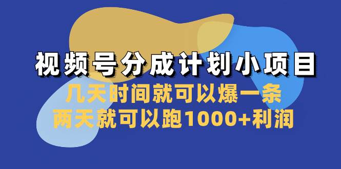 视频号分成计划小项目：几天时间就可以爆一条，两天就可以跑1000+利润-资源大全网