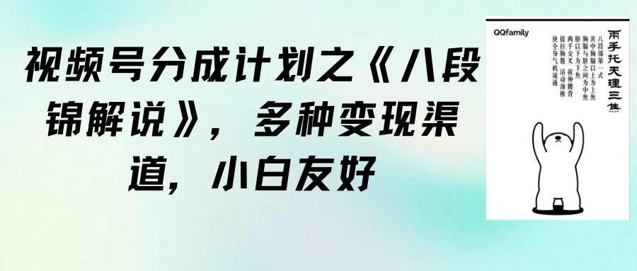 视频号分成计划之《八段锦解说》，多种变现渠道，小白友好（教程+素材）-资源大全网