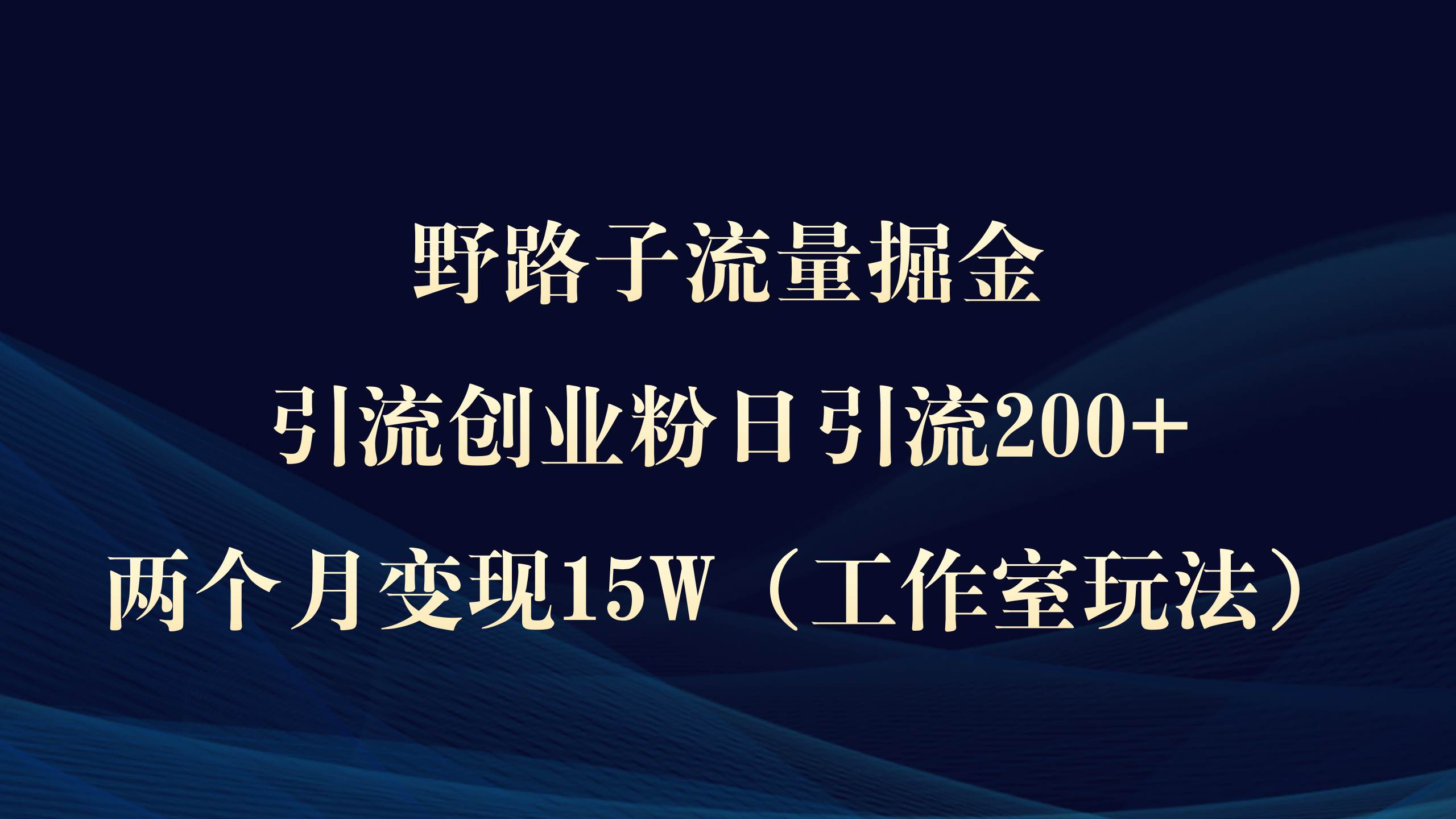 野路子流量掘金，引流创业粉日引流200+，两个月变现15W（工作室玩法））-资源大全网