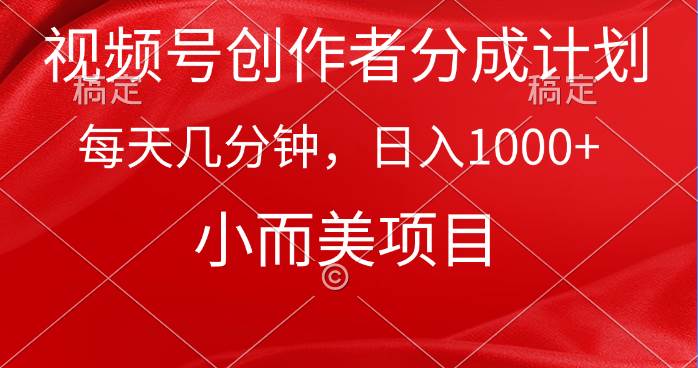 视频号创作者分成计划，每天几分钟，收入1000+，小而美项目-资源大全网