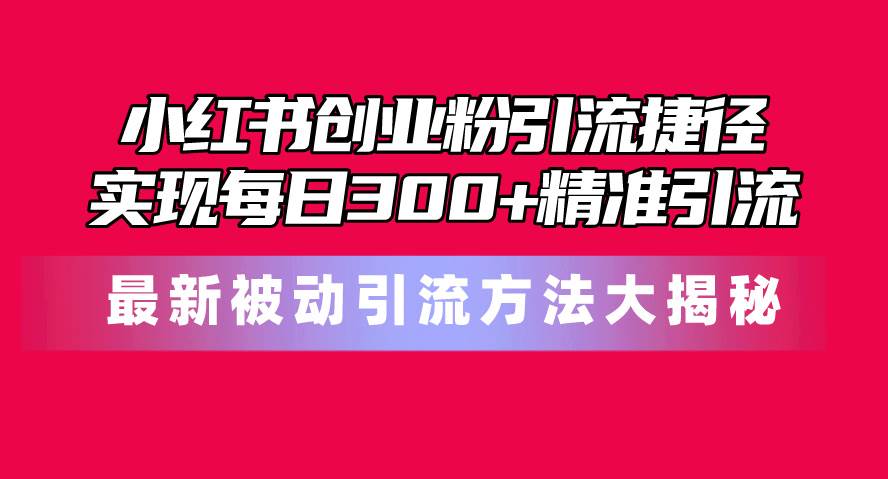 小红书创业粉引流捷径！最新被动引流方法大揭秘，实现每日300+精准引流-资源大全网