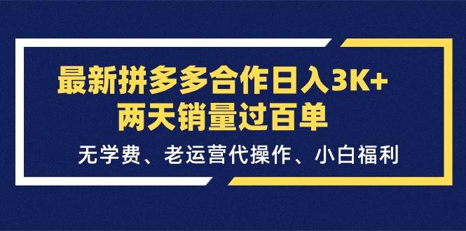 最新拼多多合作日入3K+两天销量过百单，无学费、老运营代操作、小白福利-资源大全网