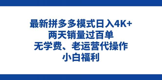 拼多多最新模式日入4K+两天销量过百单，无学费、老运营代操作、小白福利-资源大全网