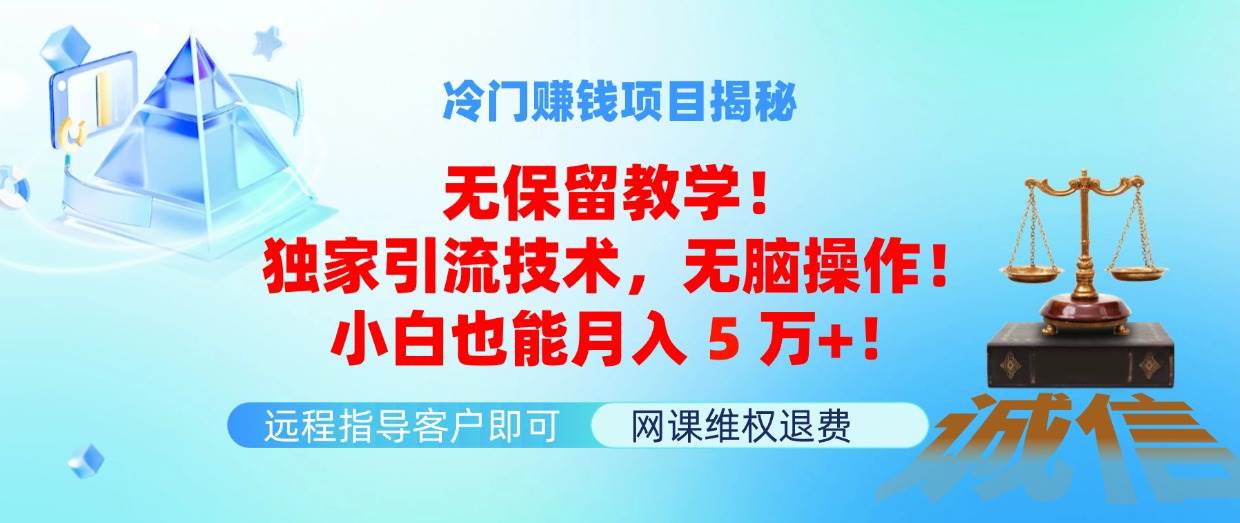 冷门赚钱项目无保留教学！独家引流技术，无脑操作！小白也能月入5万+！-资源大全网