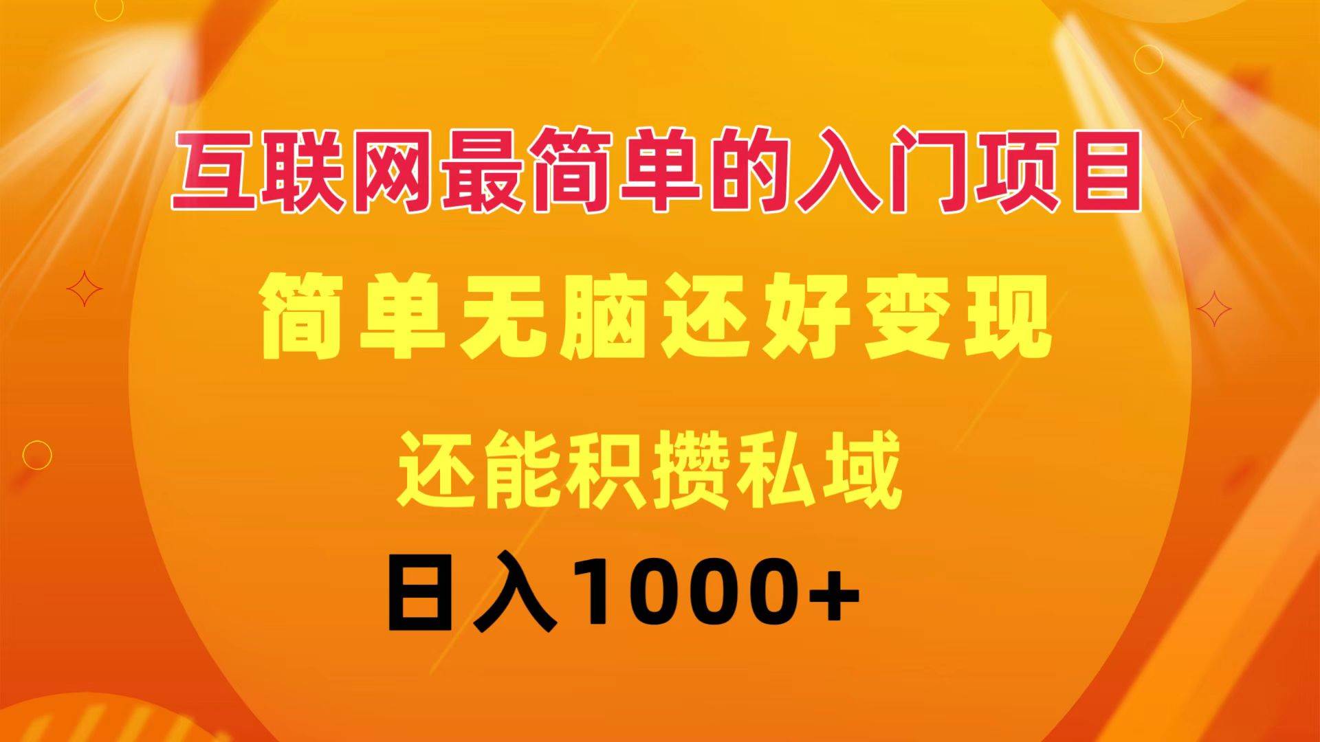 互联网最简单的入门项目：简单无脑变现还能积攒私域一天轻松1000+-资源大全网