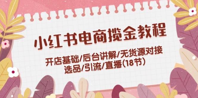 小红书电商揽金教程：开店基础/后台讲解/无货源对接/选品/引流/直播(18节)-资源大全网