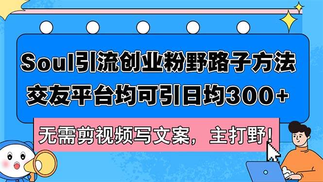 Soul引流创业粉野路子方法，交友平台均可引日均300+，无需剪视频写文案…-资源大全网