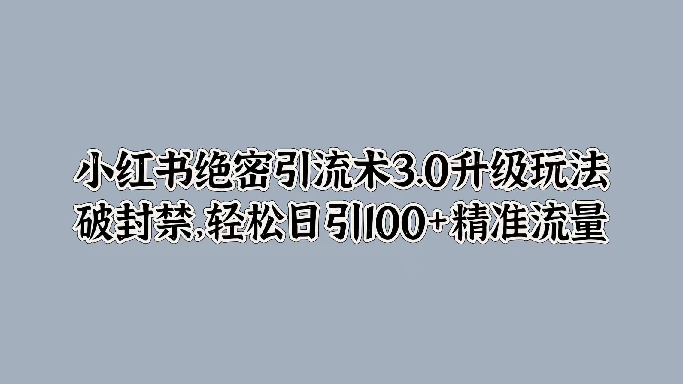 小红书绝密引流术3.0升级玩法，破封禁，轻松日引100+精准流量-资源大全网