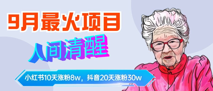 9月最火项目，人间清醒柒奶奶，10天小红薯涨粉8w+，单篇笔记报价1400.-资源大全网