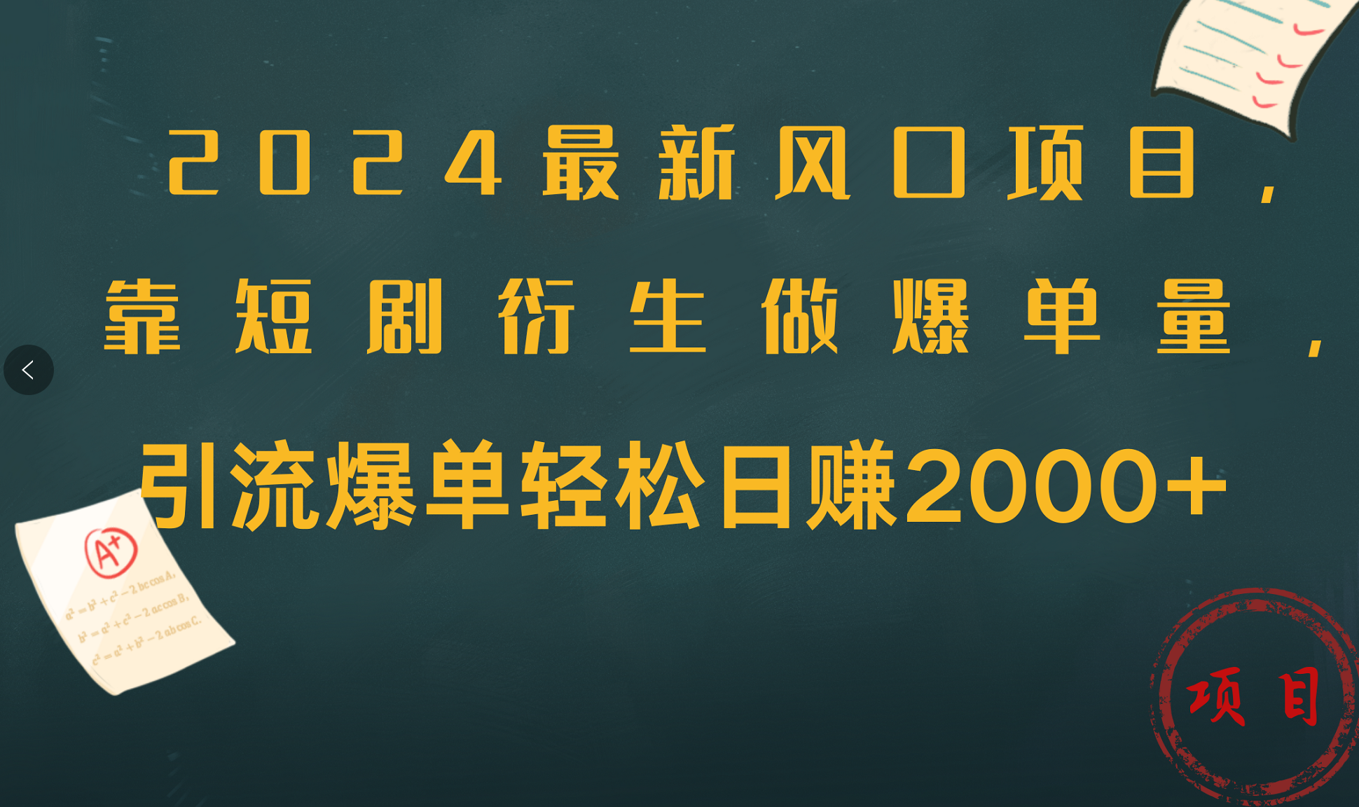 2024最新风口项目，引流爆单轻松日赚2000+，靠短剧衍生做爆单量-资源大全网