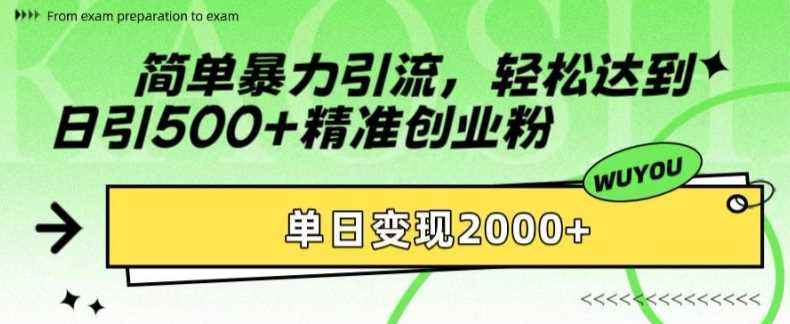 简单暴力引流轻松达到日引500+精准创业粉，单日变现2k【揭秘】-资源大全网