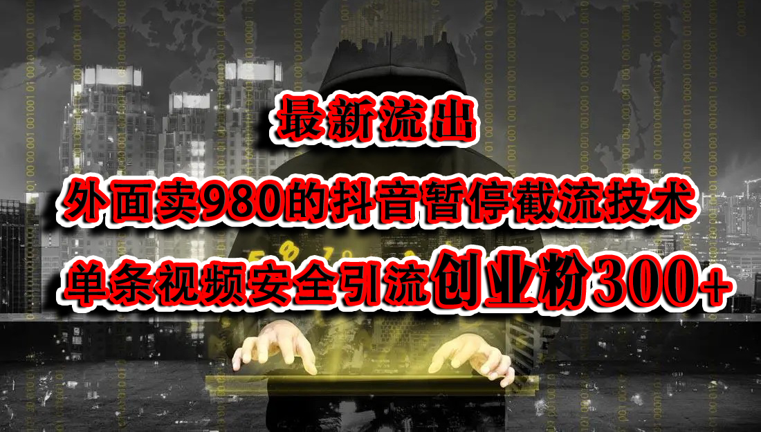 最新流出：外面卖980的抖音暂停截流技术单条视频安全引流创业粉300+-资源大全网