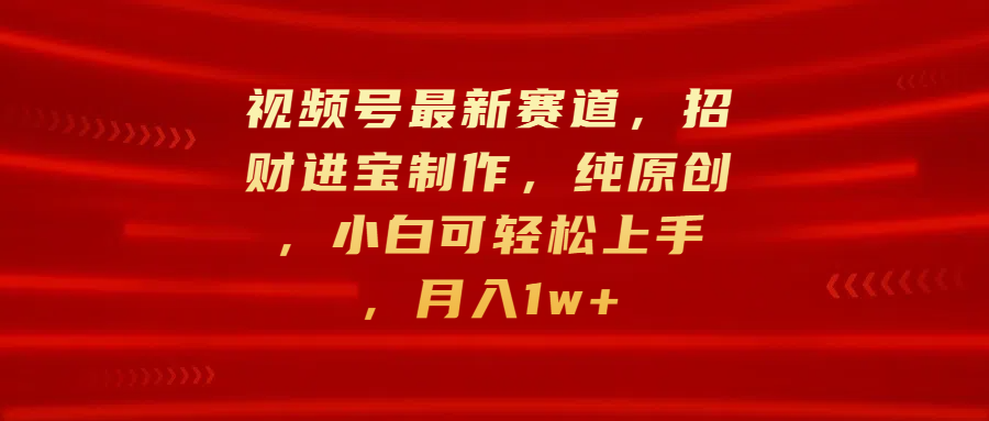 视频号最新赛道，招财进宝制作，纯原创，小白可轻松上手，月入1w+-资源大全网