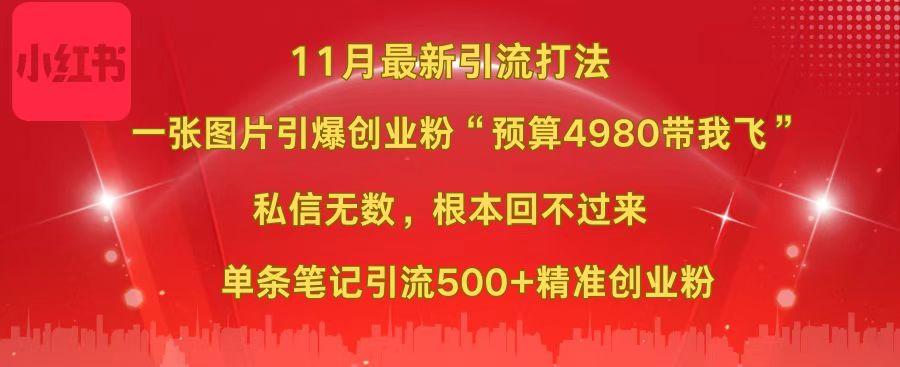 小红书11月最新图片打法，一张图片引爆创业粉“预算4980带我飞”，私信无数，根本回不过来，单条笔记引流500+精准创业粉-资源大全网