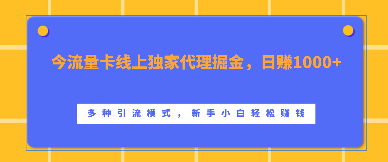 流量卡线上独家代理掘金，日赚1000+ ，多种引流模式，新手小白轻松赚钱-资源大全网