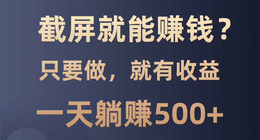 截屏就能赚钱？0门槛，只要做，100%有收益的一个项目，一天躺赚500+-资源大全网