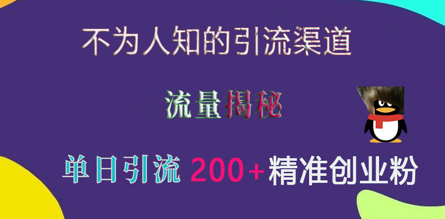 不为人知的引流渠道，流量揭秘，实测单日引流200+精准创业粉-资源大全网