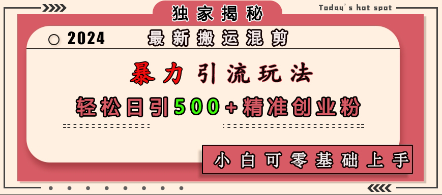 最新搬运混剪暴力引流玩法，轻松日引500+精准创业粉，小白可零基础上手-资源大全网