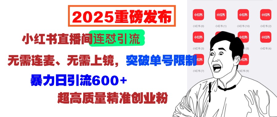 2025重磅发布：小红书直播间连怼引流，无需连麦、无需上镜，突破单号限制，暴力日引流600+超高质量精准创业粉-资源大全网